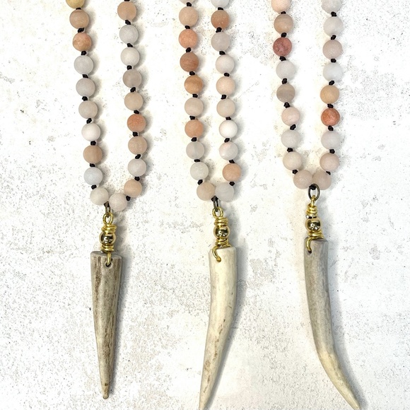 Deer Antler Gemstone Necklace. Pink Moonstone - Picture 1 of 5